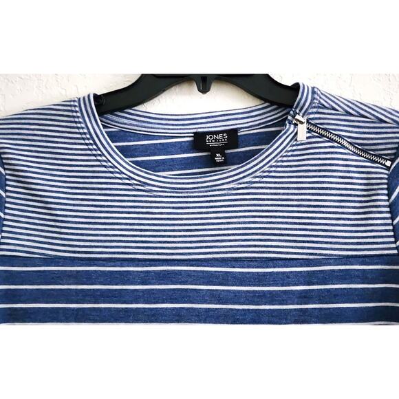 TOP/JONES NEW YORK-Blue Denim and Gray Color-Long Sleeves-Stripes-Size X Large - Picture 4 of 14